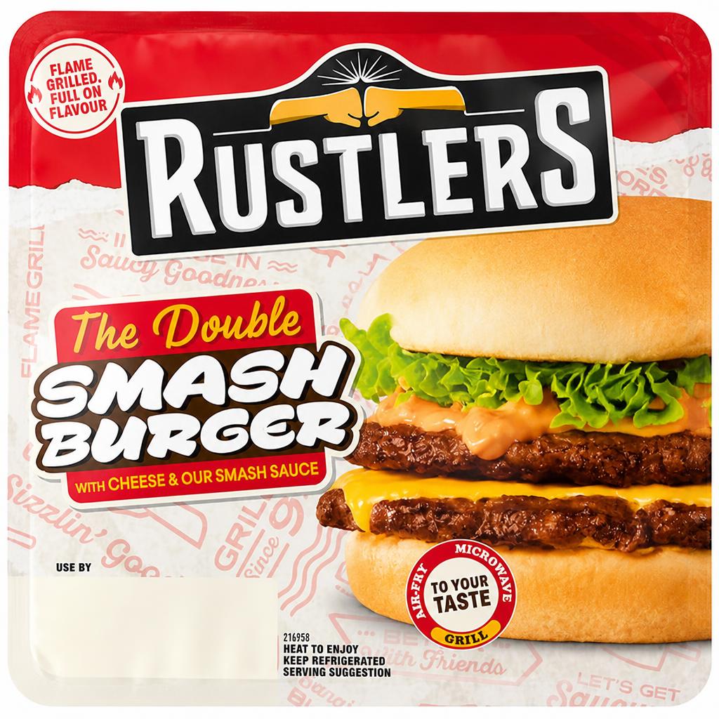 Rustlers 145g Double Smash Burger with Cheese & Smash Sauce