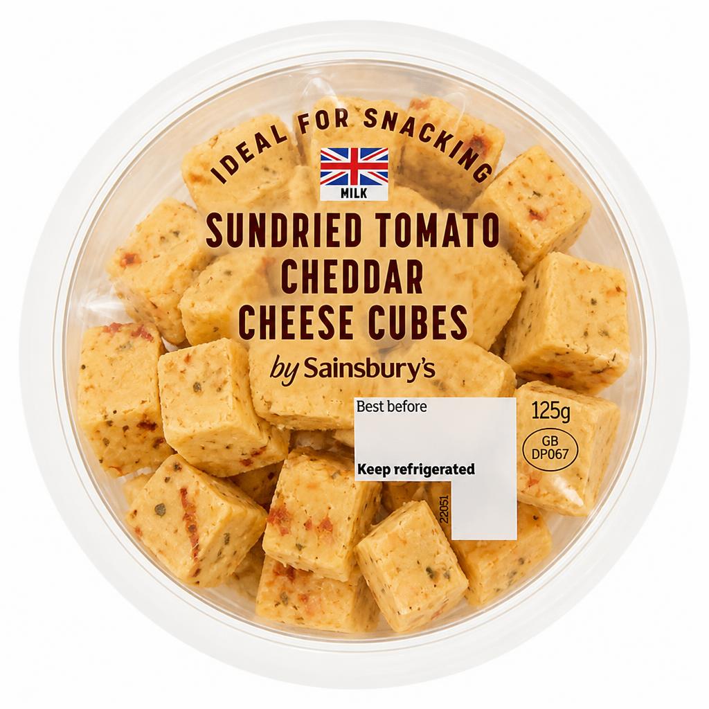 Sainsbury's 125g Sundried Tomato & Basil Snacking Cheddar Cheese Cubes
