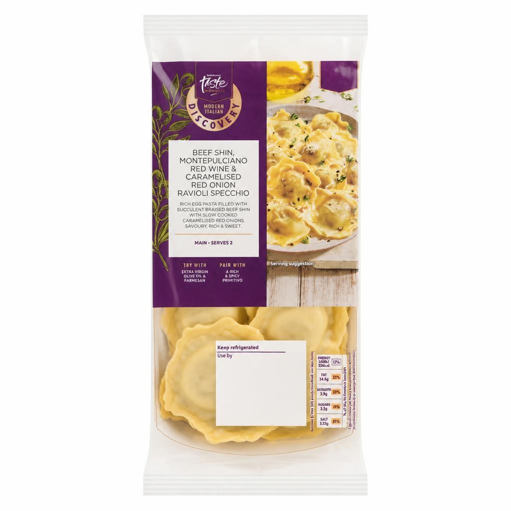 Sainsbury's Discovery 250g Beef Shin, Montepulciano Wine & Red Onion Ravioli Specchio, Taste the Difference