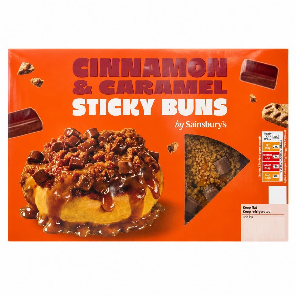 Sainsbury's Loaded 2 x Cinnamon & Caramel Sticky Buns 180g