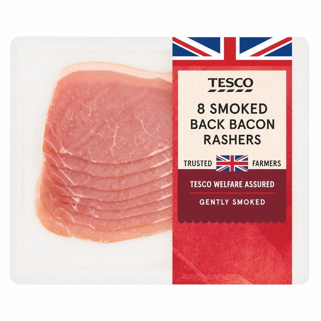 Tesco Made Without Added Nitrites British 8 Smoked Back Bacon Rashers 250g