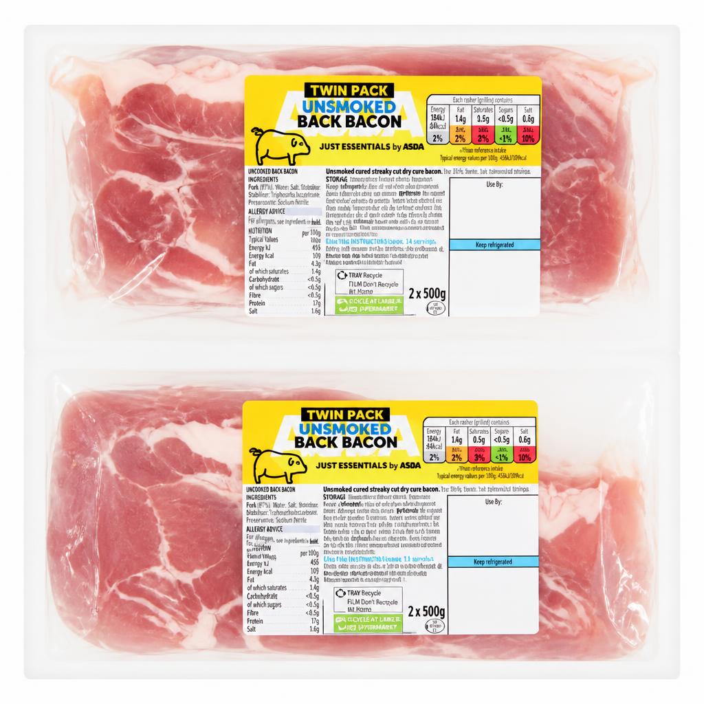 Just Essentials by ASDA Just Essentials by  Unsmoked Back Bacon 2 x 500g