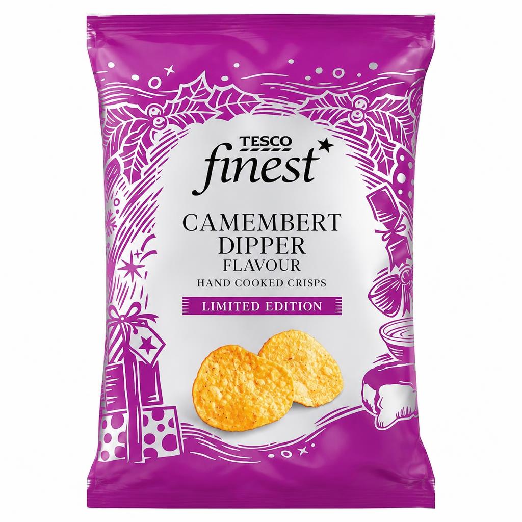 TESCO FINEST CAMEMBERT DIPPER WITH RICH TOMATO CHUTNEY FLAVOUR CRISP 150g