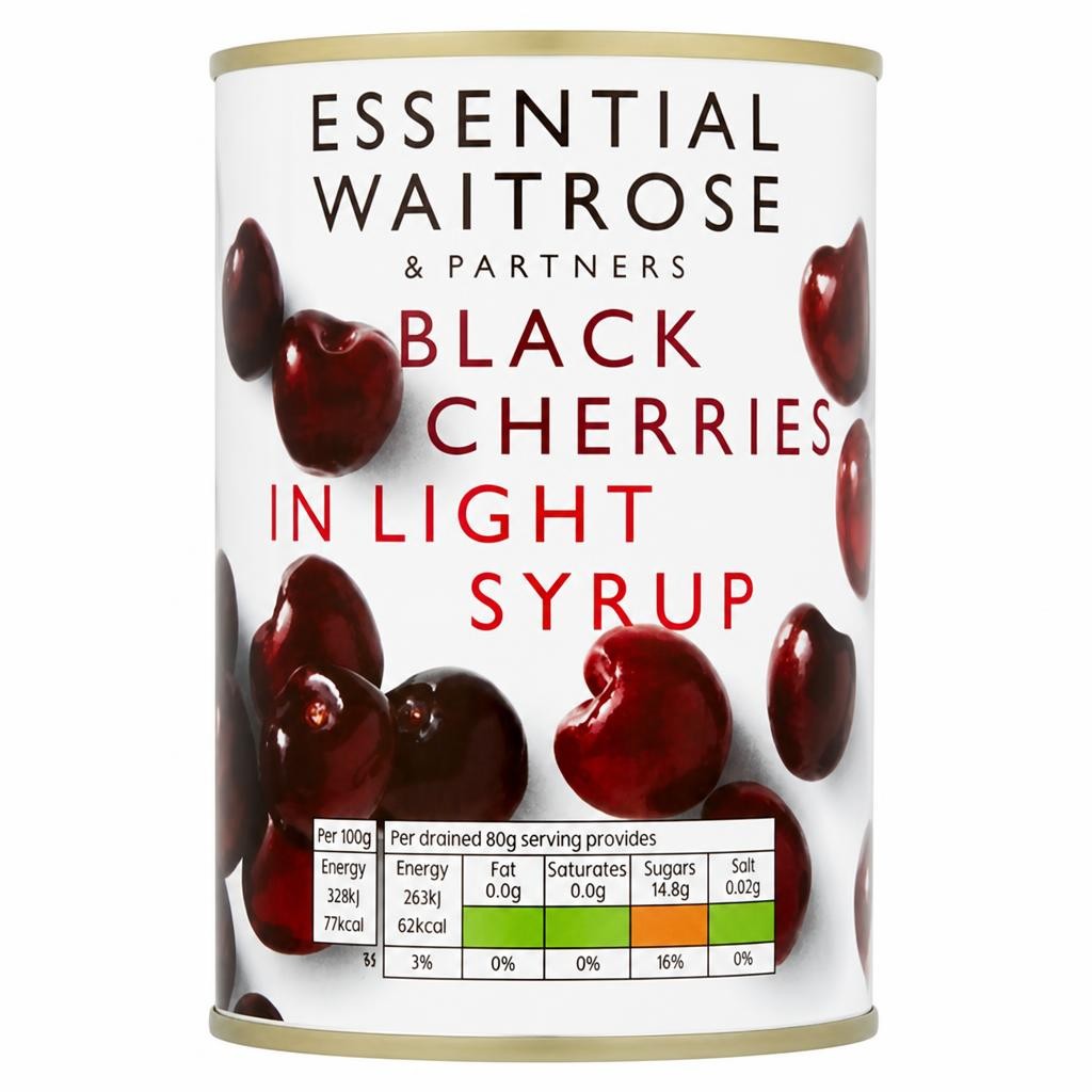 essential Waitrose Black Cherries (in light syrup)