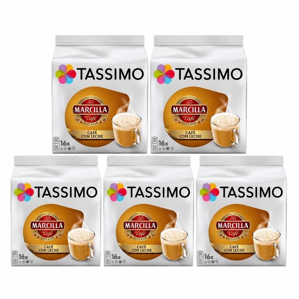Tassimo Marcilla Cafe Con Leche Coffee Capsule x16 (Pack of 5, Total 80 T Discs/pods)