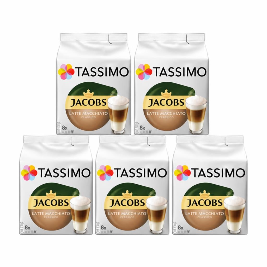 Tassimo Jacobs Latte Macchiato Coffee Capsules x8 (Pack of 5, Total 40 Pods)