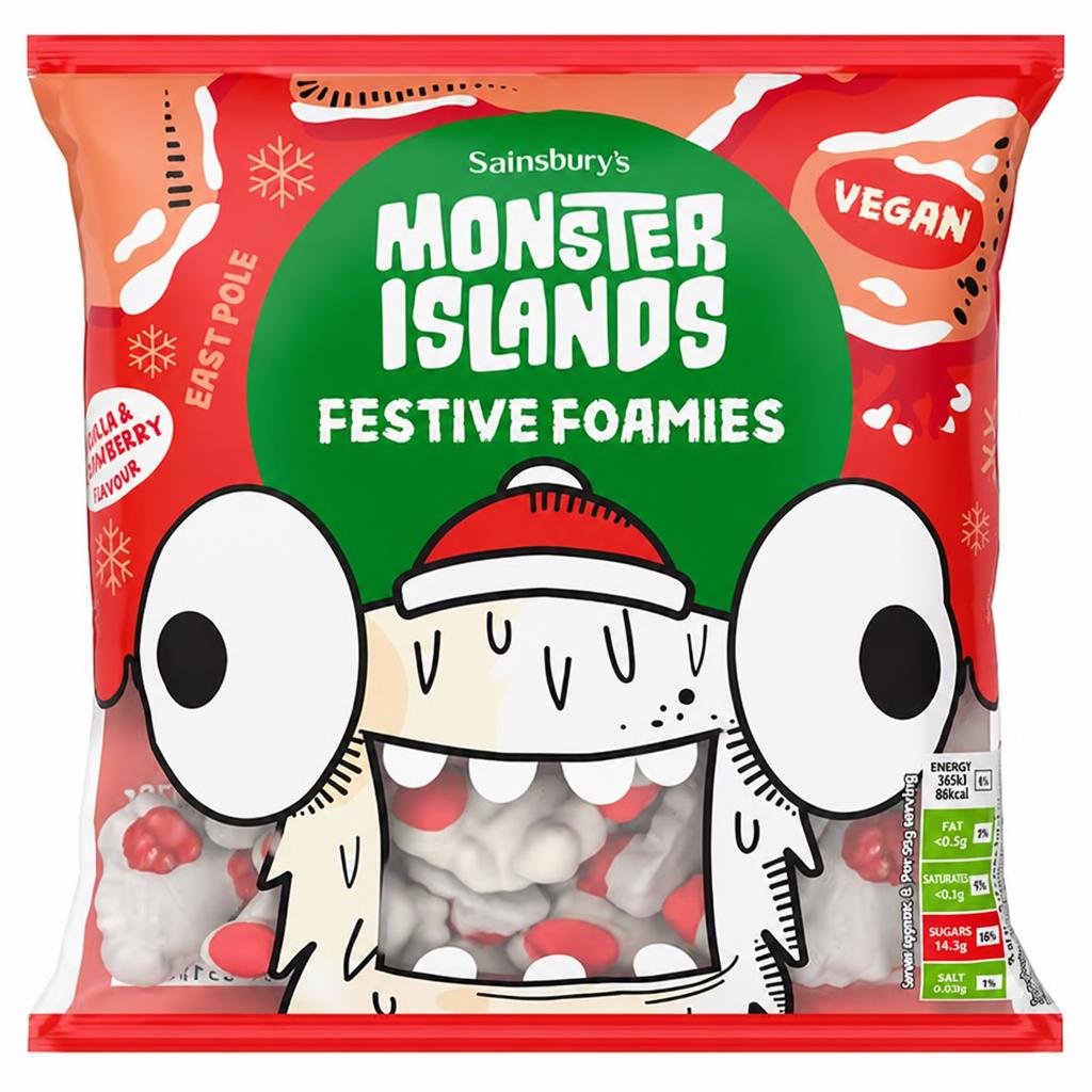 Sainsbury's 170g Monster Island Vanilla & Strawberry Flavour Festive Foamies