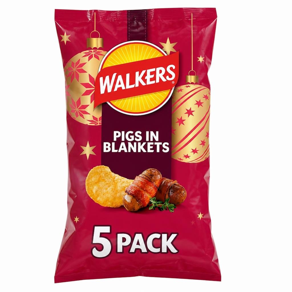 Walkers limited Edition Festive Pigs in Blankets Potato Crisps 5x25g