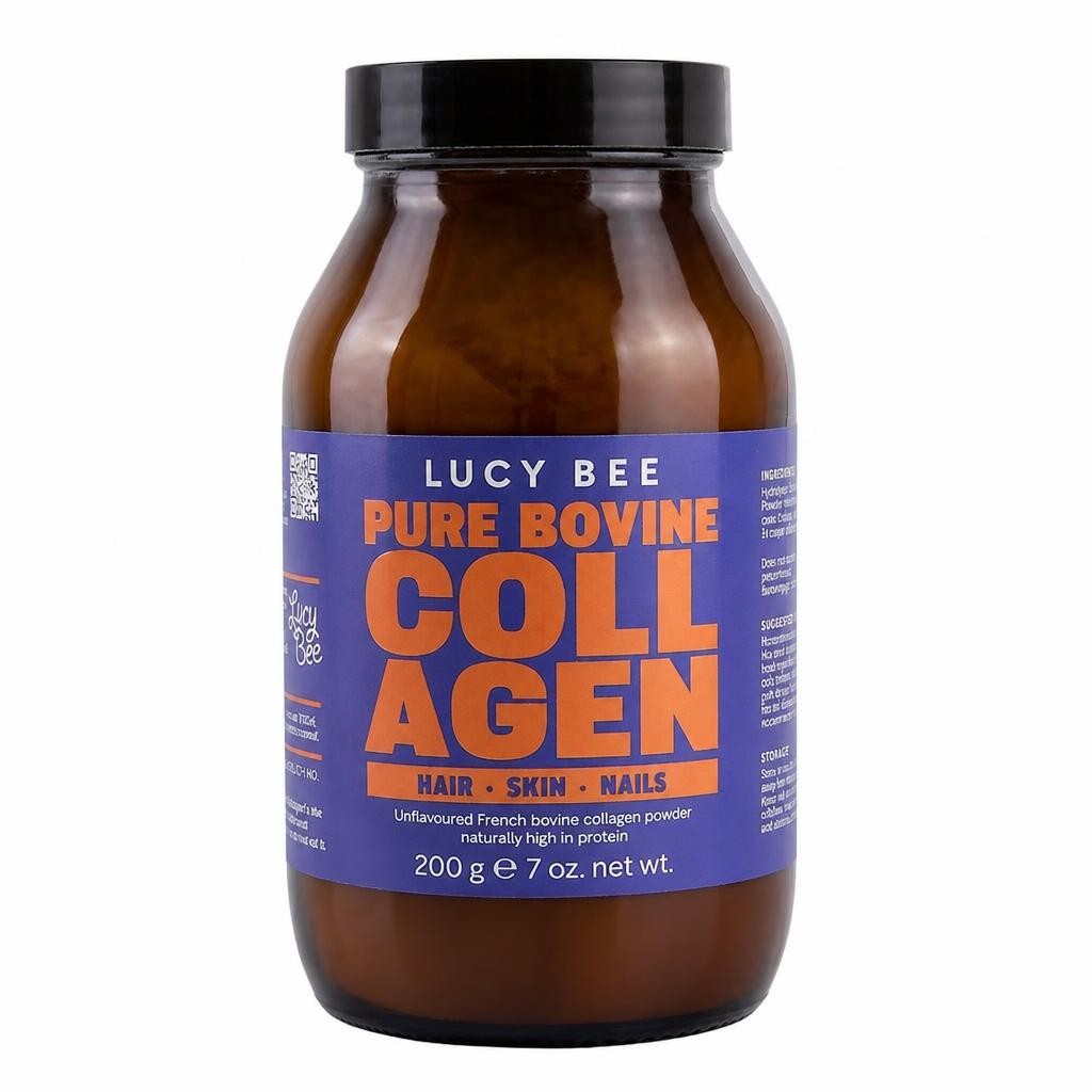 Lucy Bee Bovine Collagen Peptides Powder for Hair, Skin & Nails, Unflavoured, Glass Jar 200g