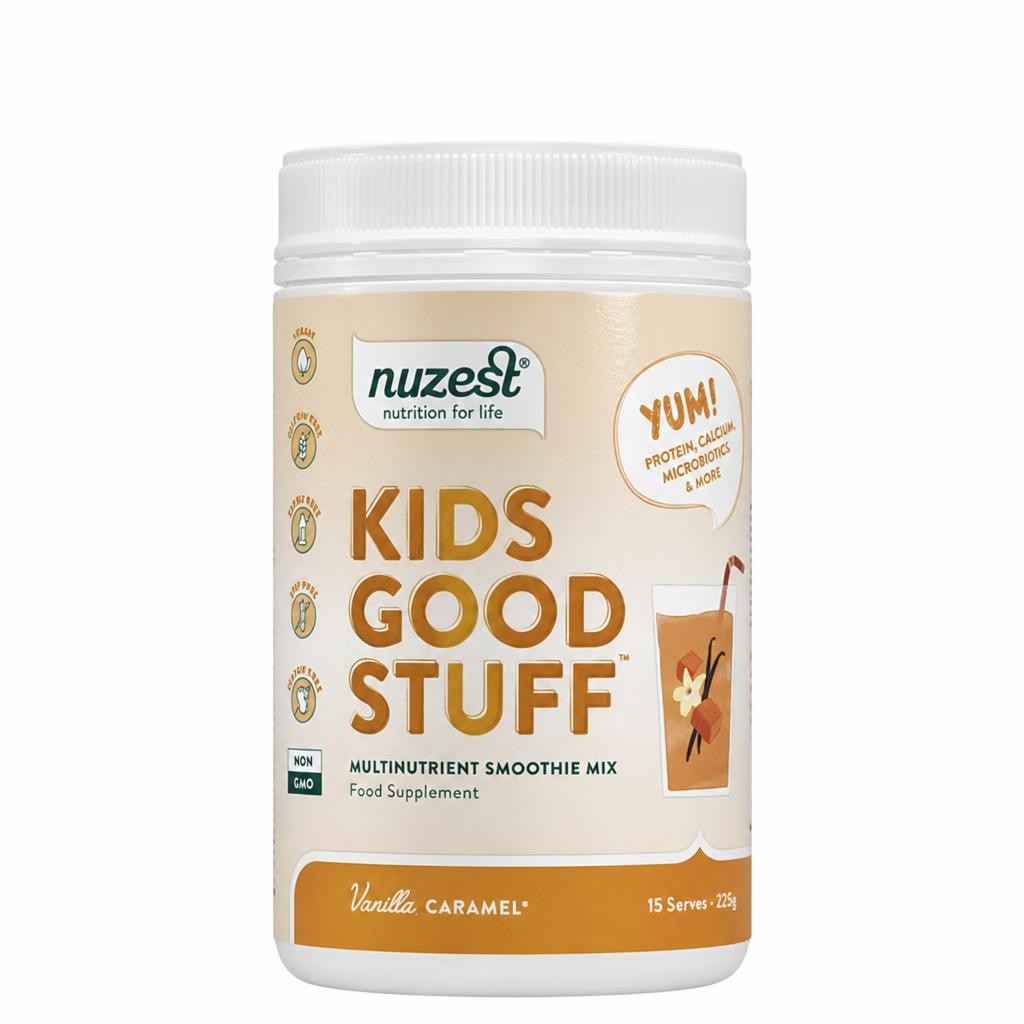 Nuzest - Kids Good Stuff - Vegan Smoothie Mix - Vanilla Caramel - Multivitamin Nutritional Supplement Protein Shake for Children - Dairy Free - Supporting Growth and Development - 225g (15 Servings)