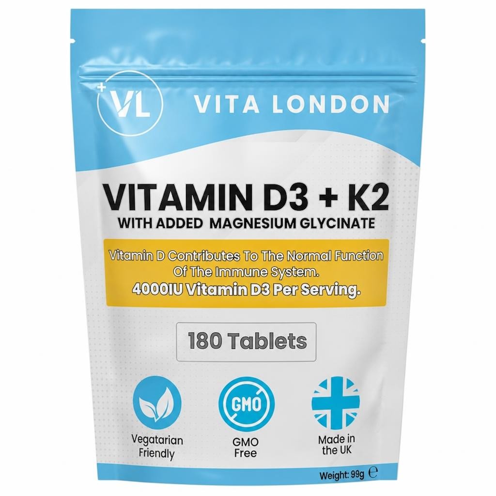 Vitamin D3 4000IU With K2 + Magnesium Glycinate Supplement - 180 Tablets