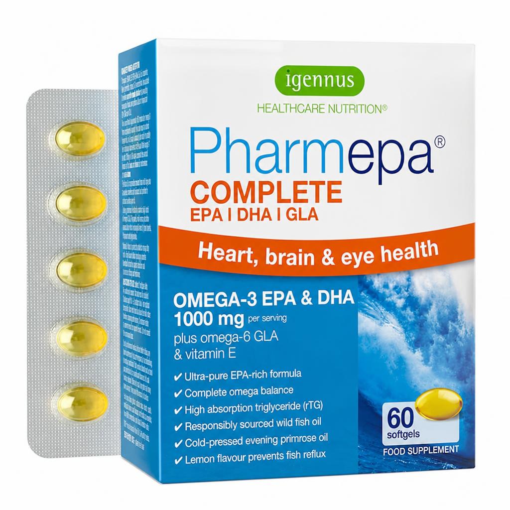 Igennus Pharmepa COMPLETE - 1000mg EPA & DHA Omega-3 plus Omega-6 GLA, 1-Month Supply, 60 Softgels