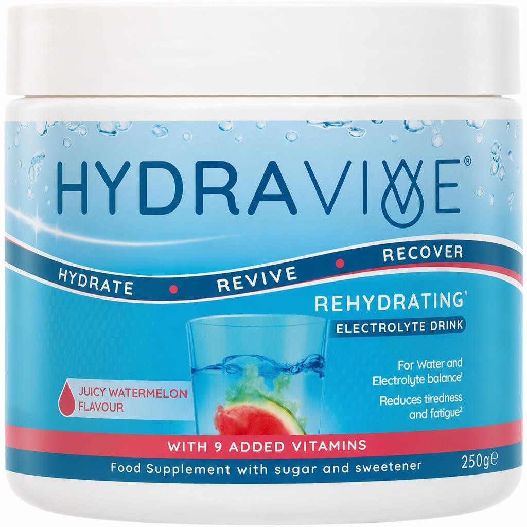 Hydravive Rehydration Electrolytes Powder - Watermelon - High Strength Vitamin C & All 8 B Vitamins: B1, B3, B5, B12 - Electrolyte Drinks - 250g