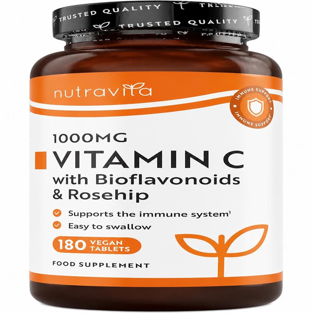 Nutravita Vitamin C 1000mg - High Strength Ascorbic Acid with Added Bioflavonoids & Rosehip - Normal Immune System - 180 Tablets - 6 Month Supply