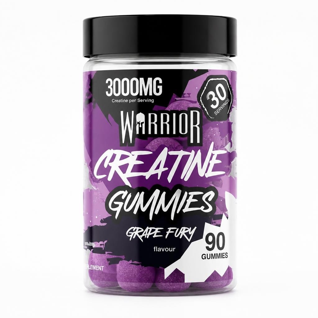 Warrior Creatine Monohydrate Gummies – 3000mg Creatine per Serving, Chewable & No-Mix – Grape Fury, 90 Gummies (30 Servings)