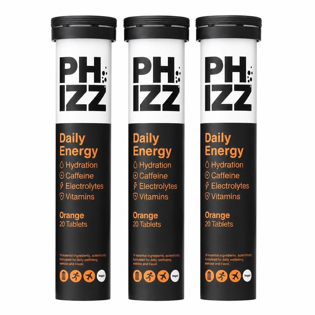 Phizz Daily Energy Orange, Hydration, Caffeine, Electrolytes & Vitamins Effervescent 60 Tablets