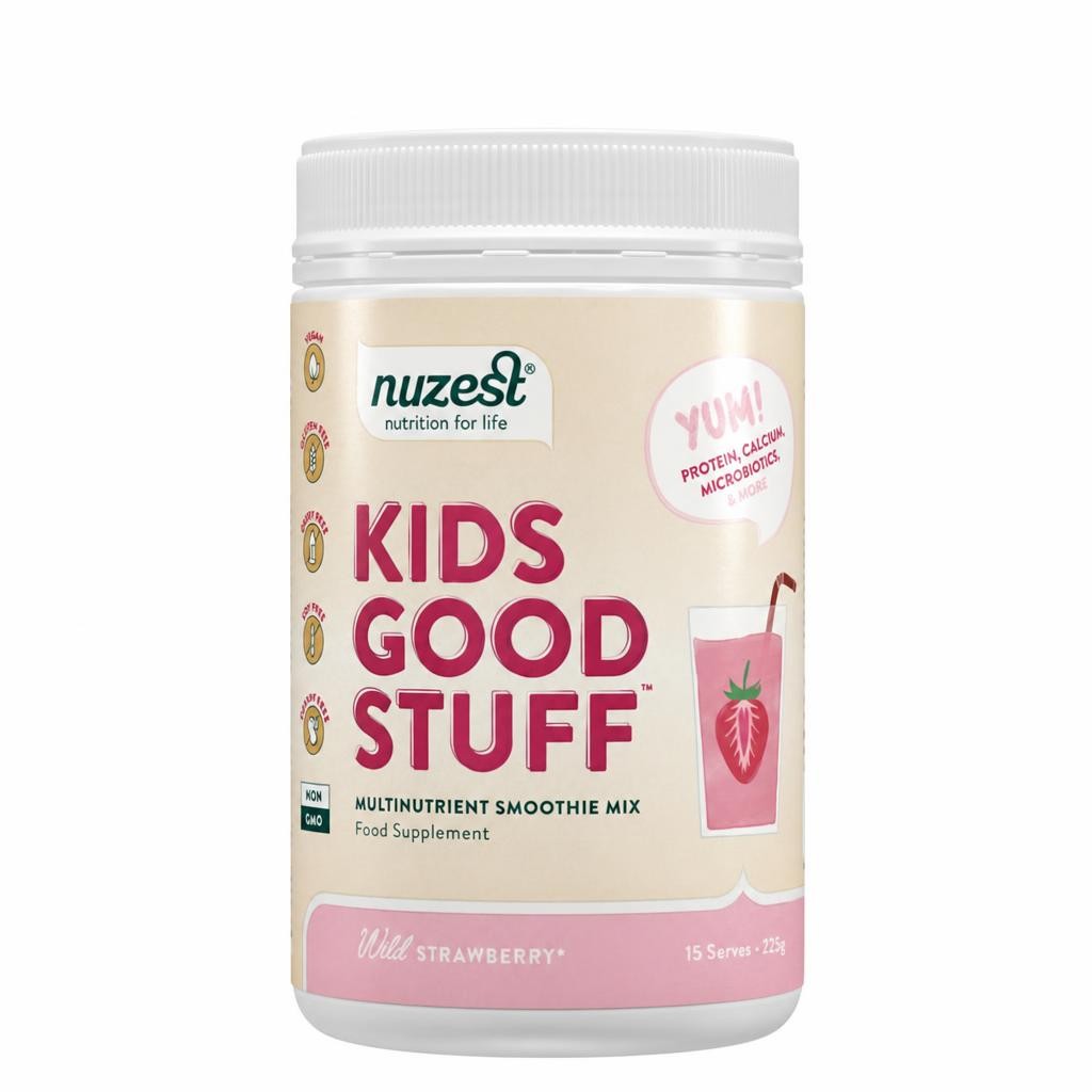 Nuzest - Kids Good Stuff - Vegan Smoothie Mix - Wild Strawberry - Multivitamin Nutritional Supplement for Children - Dairy Free 225g (15 Servings)