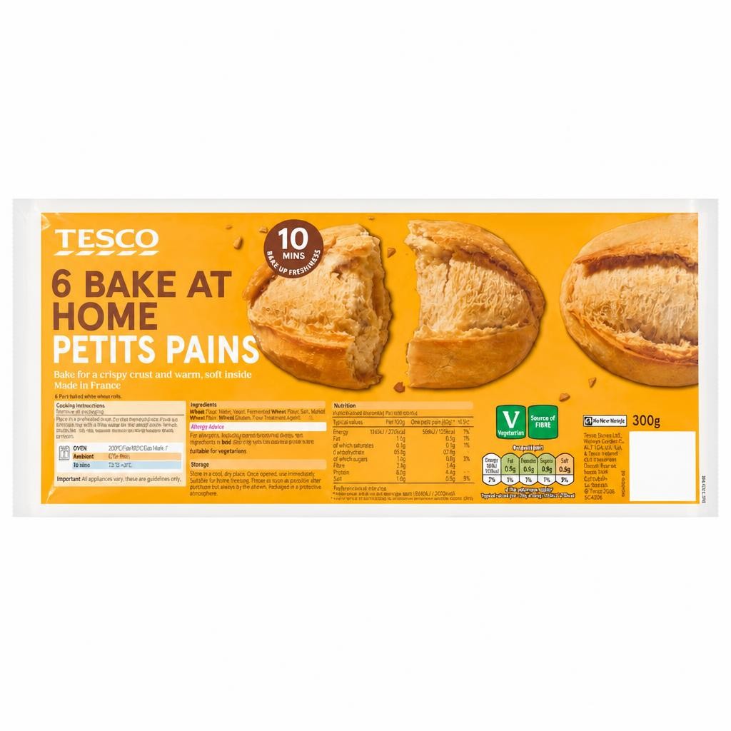 Tesco Bake at Home Part Baked Mini White Rolls 6 Pack
