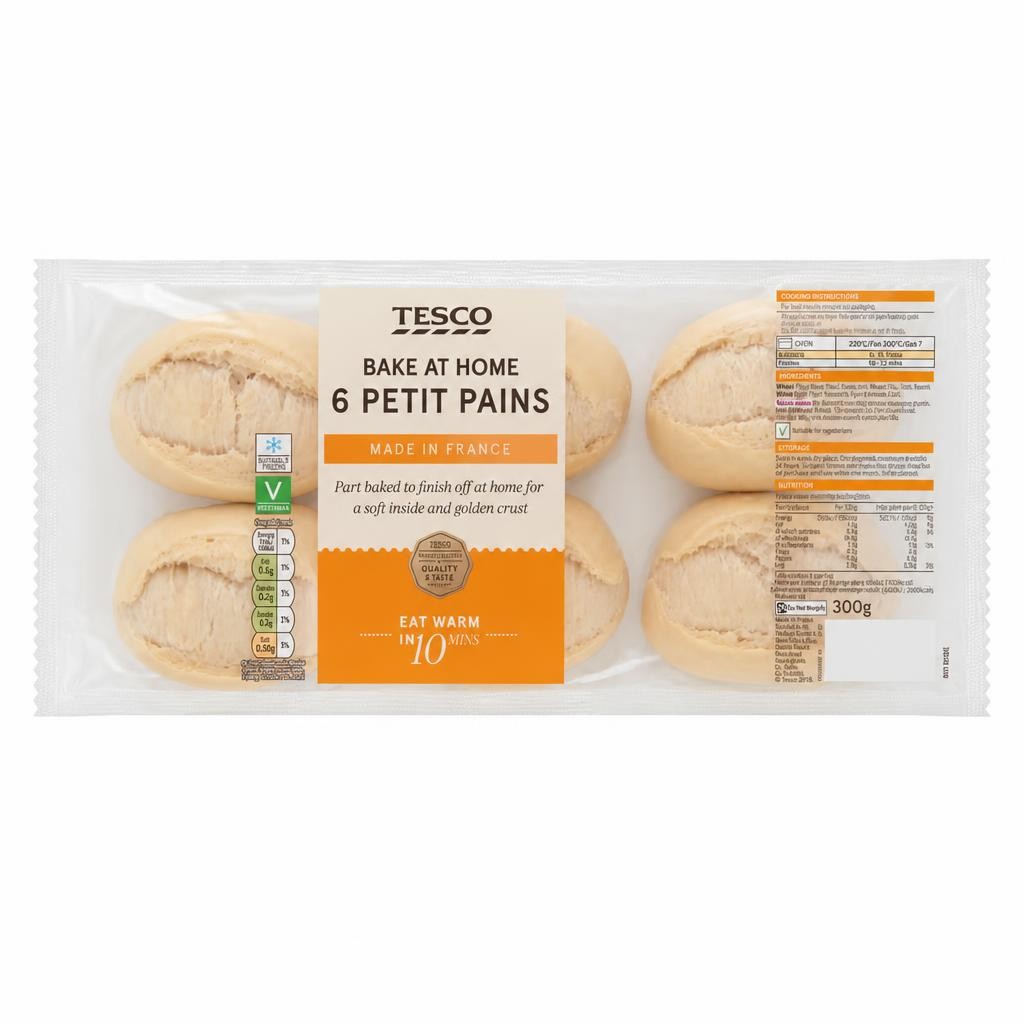Tesco Bake at Home Part Baked Mini White Rolls 6 Pack