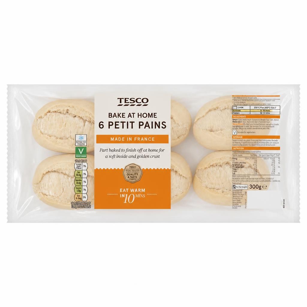 Tesco Bake at Home Part Baked Mini White Rolls 6 Pack