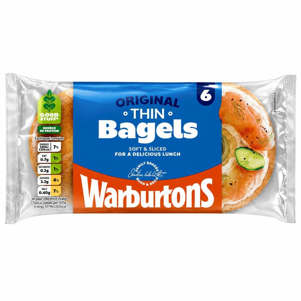 Warburtons Thin Plain Bagels 6 Pack