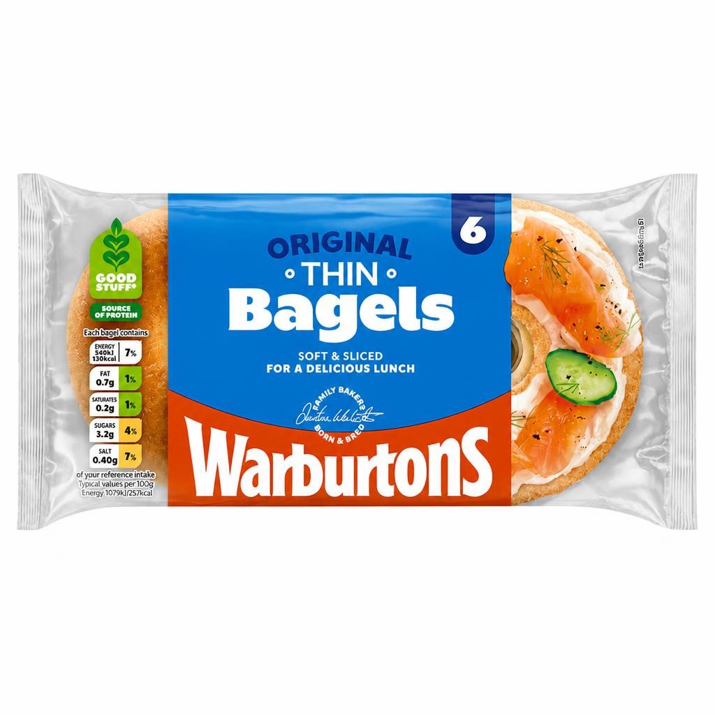 Warburtons Thin Plain Bagels 6 Pack