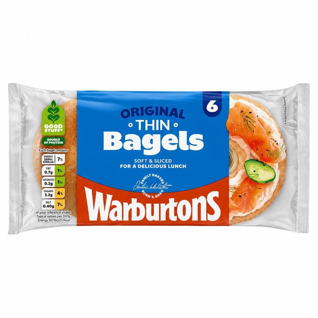 Warburtons Thin Plain Bagels 6 Pack