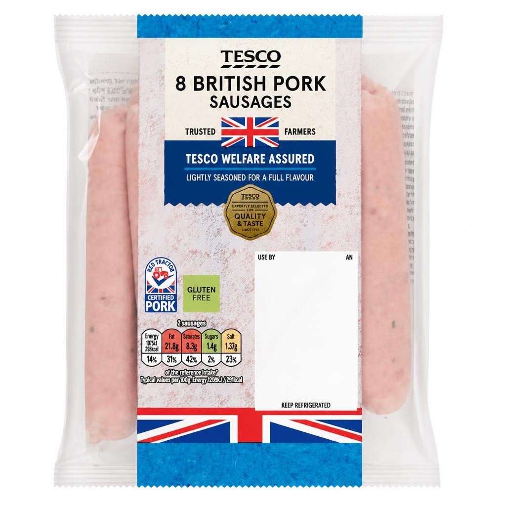 Tesco British Pork Sausages 8 Pack 454G