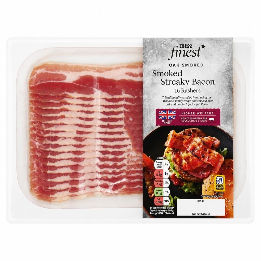 Tesco Finest Smoked Dry Cure Streaky Bacon 240G