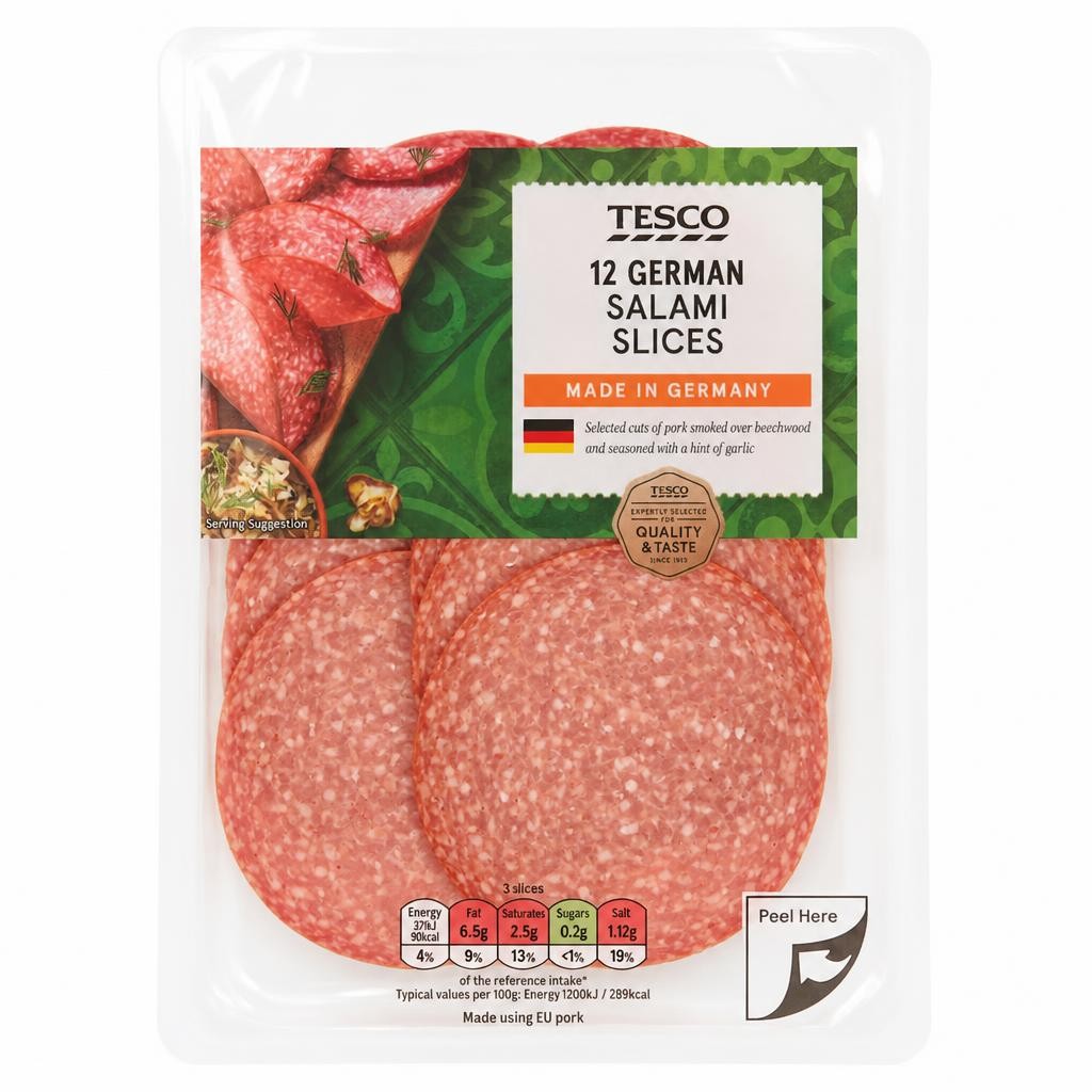 Tesco German Style Salami Slices 12 Pack 125g