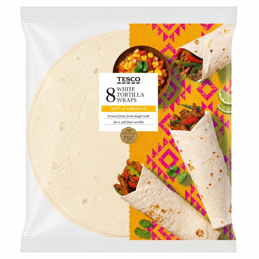 Tesco Plain White Tortilla Wraps 8 Pack