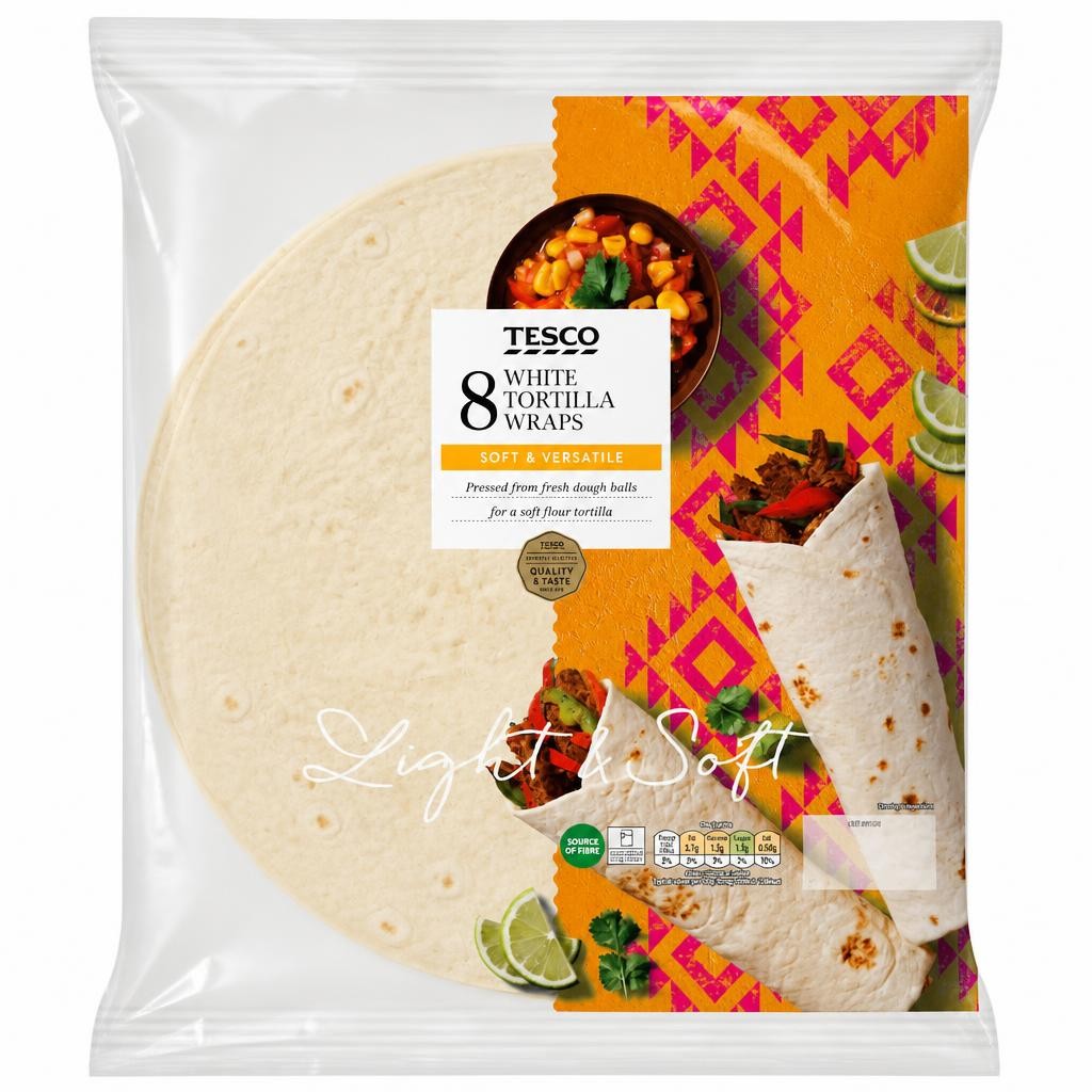Tesco Plain White Tortilla Wraps 8 Pack