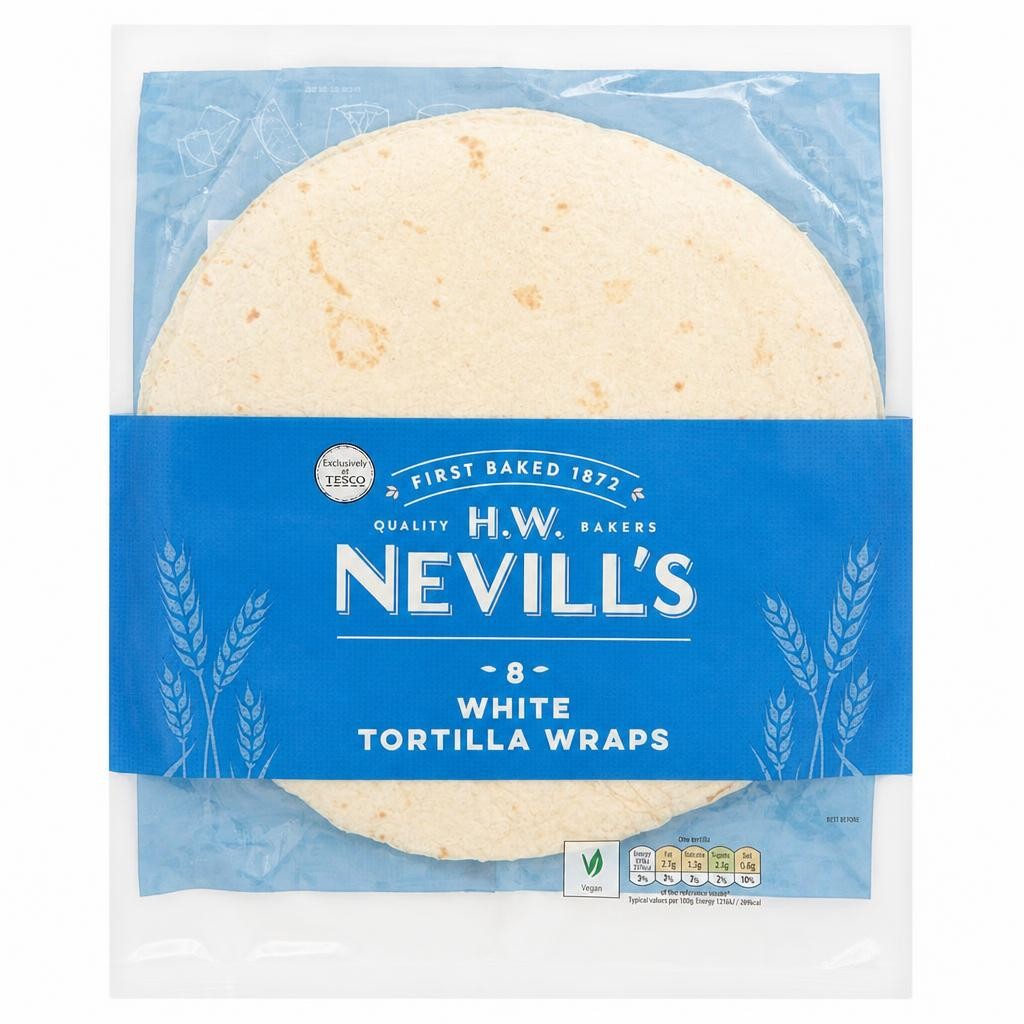 H.W. Nevills Plain White Tortilla Wraps 8 Pack