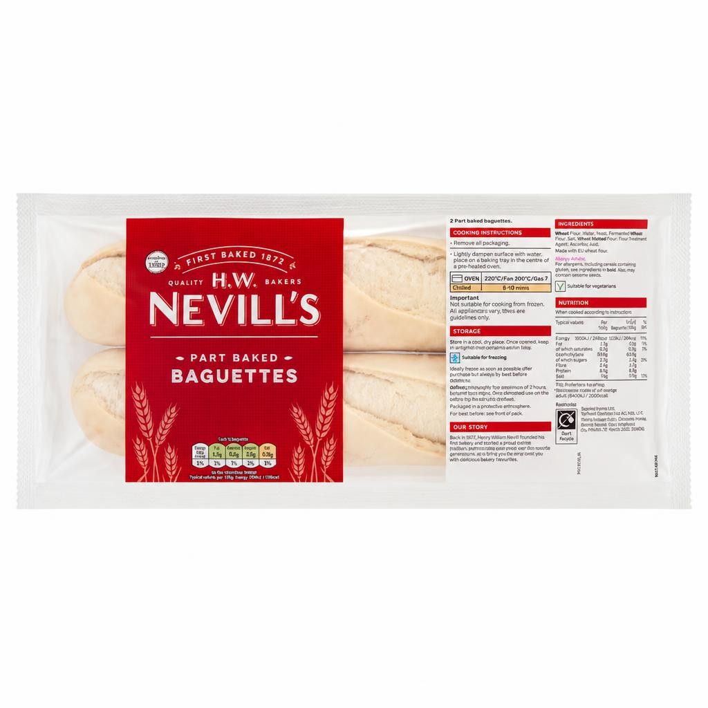 H.W. Nevill's Part Baked White Baguette 2 Pack