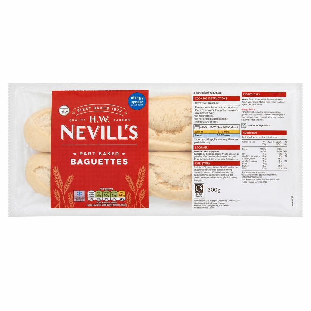 H.W. Nevill's Part Baked White Baguette 2 Pack