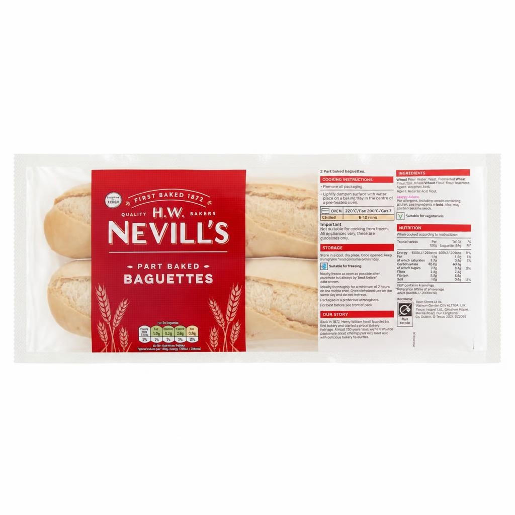 H.W. Nevill's Part Baked White Baguette 2 Pack