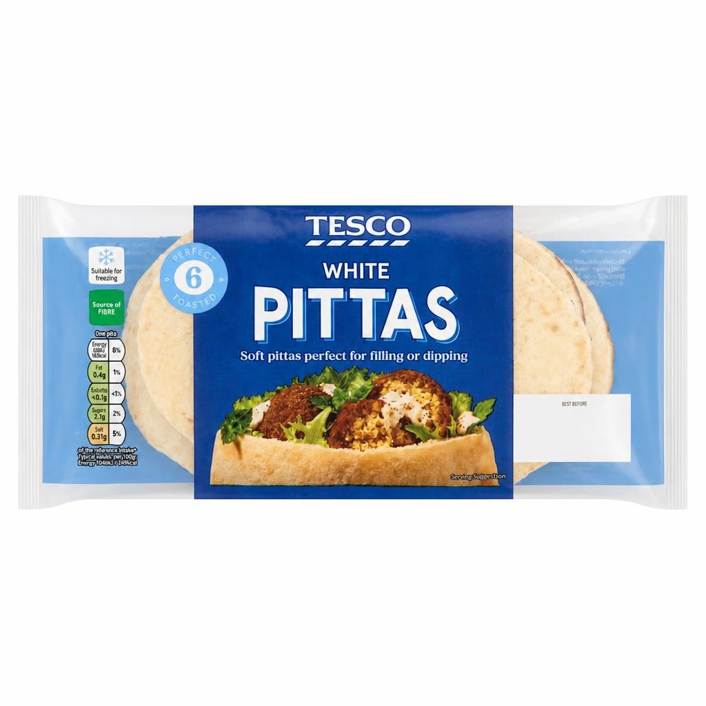 Tesco White Plain Pitta Bread 6 Pack