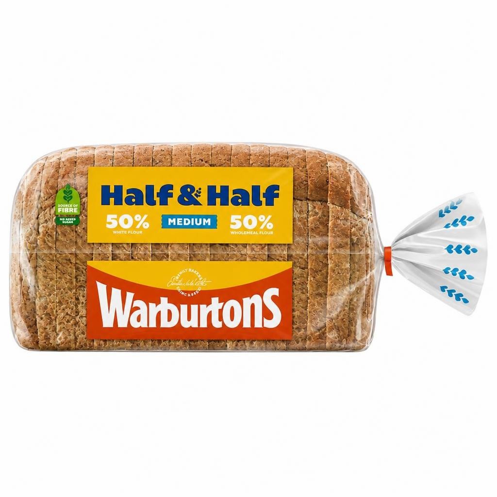 Warburtons Half And Half Medium Bread 800G