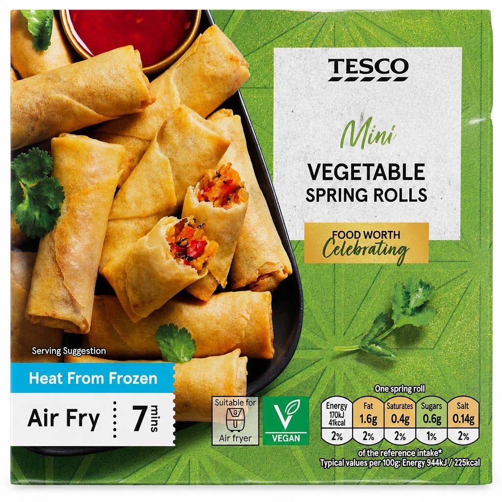 Tesco Frozen Mini Vegetable Spring Rolls 12 Pack 216g