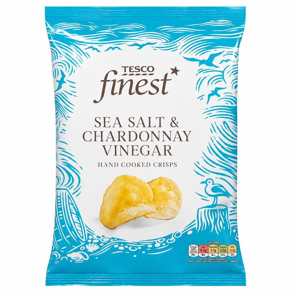 Tesco Finest Hand Cooked Crisps - Sea Salt & Chardonnay Vinegar 150g