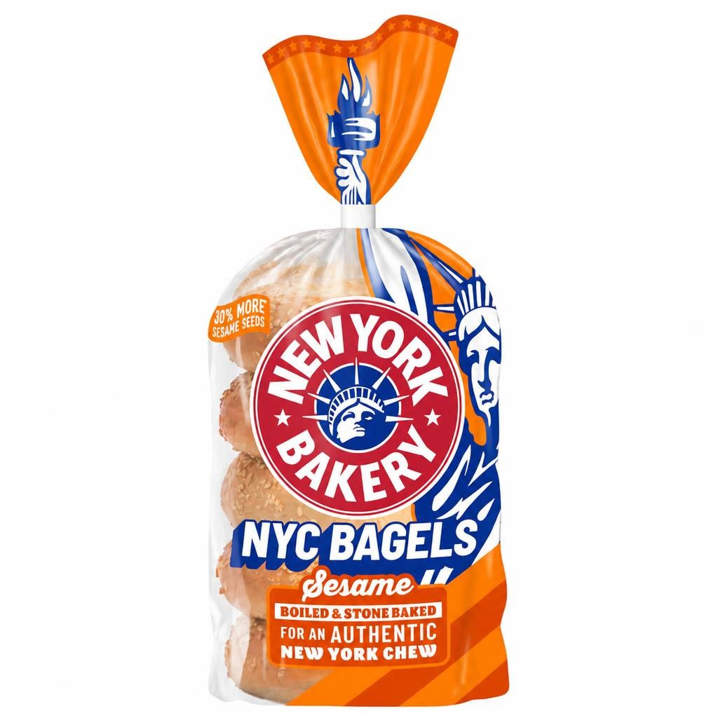 New York Bakery Co Plain and Sesame Bagels 5 Pack