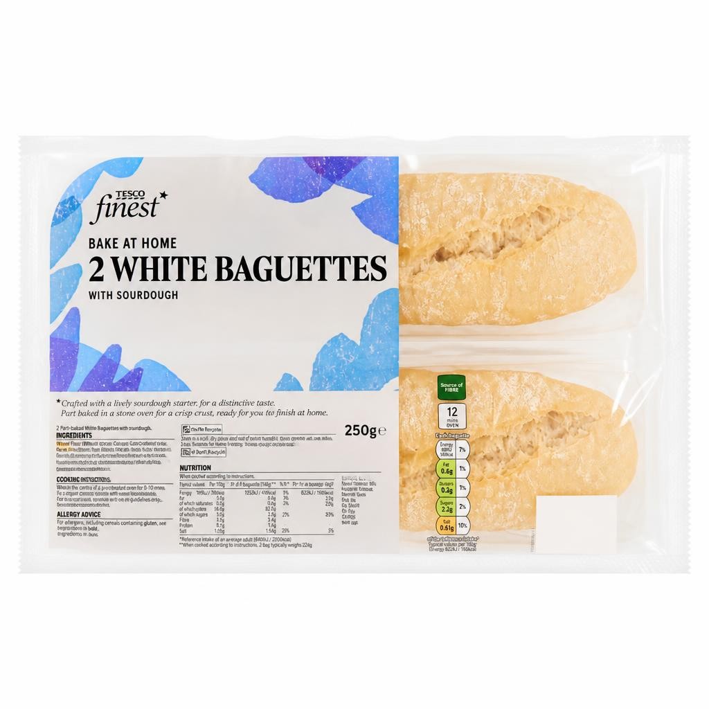 Tesco Finest Part Baked White Baguettes with Sourdough 2 Pack 250g
