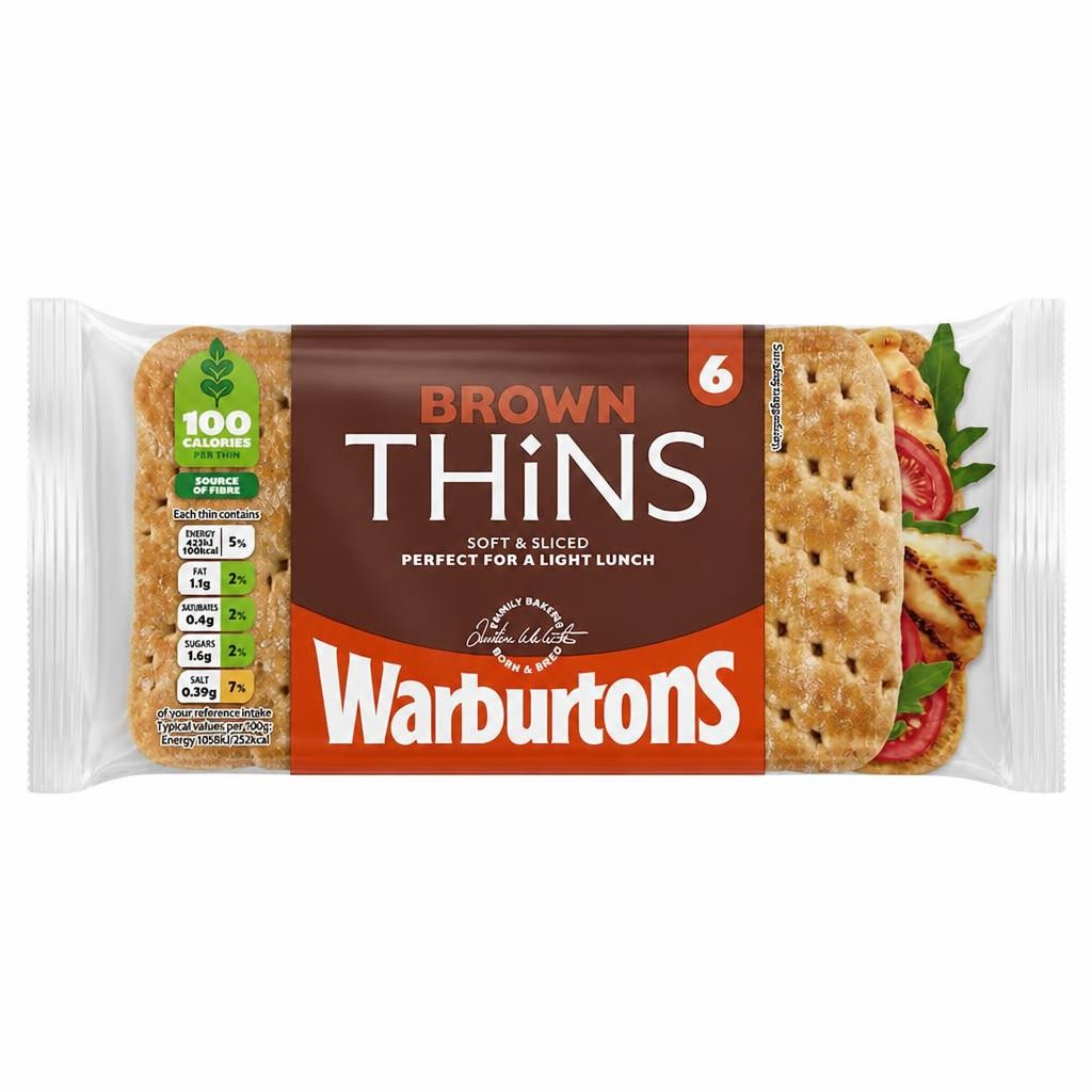 Warburtons Brown Sandwich Thins 6 Pack