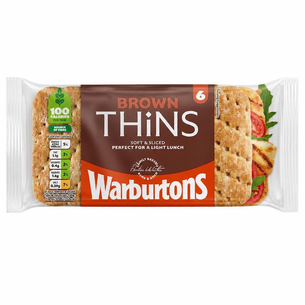 Warburtons Brown Sandwich Thins 6 Pack