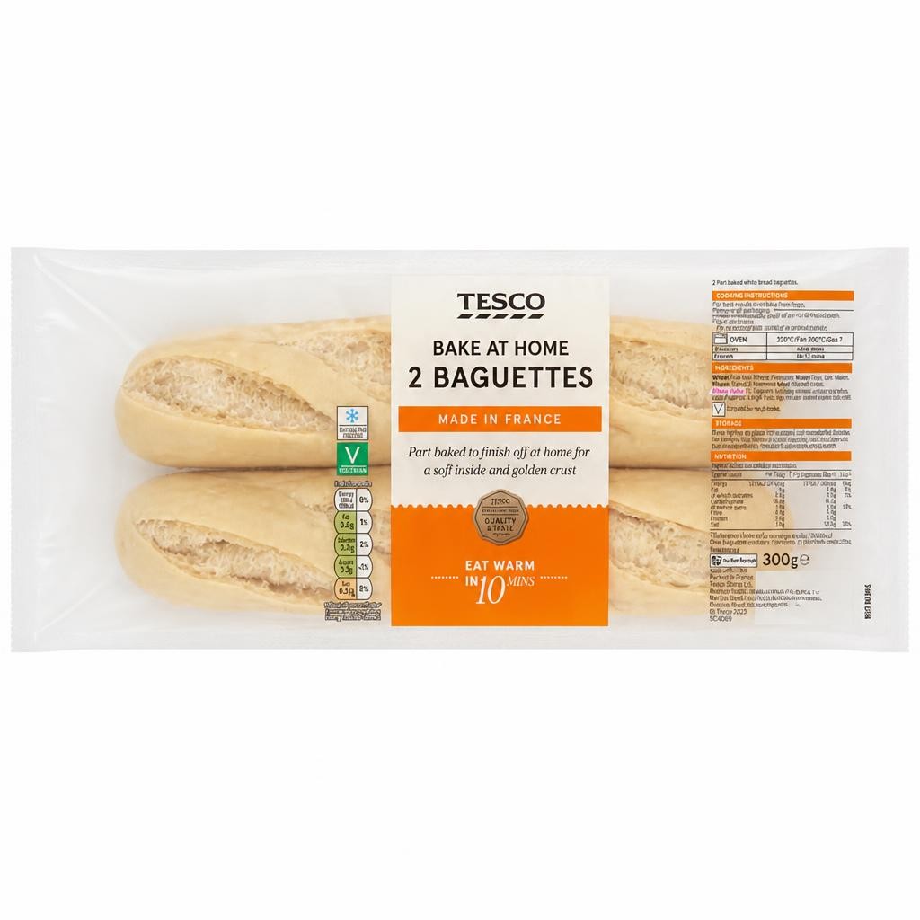Tesco Homebake Part Baked White Baguettes 2 Pack