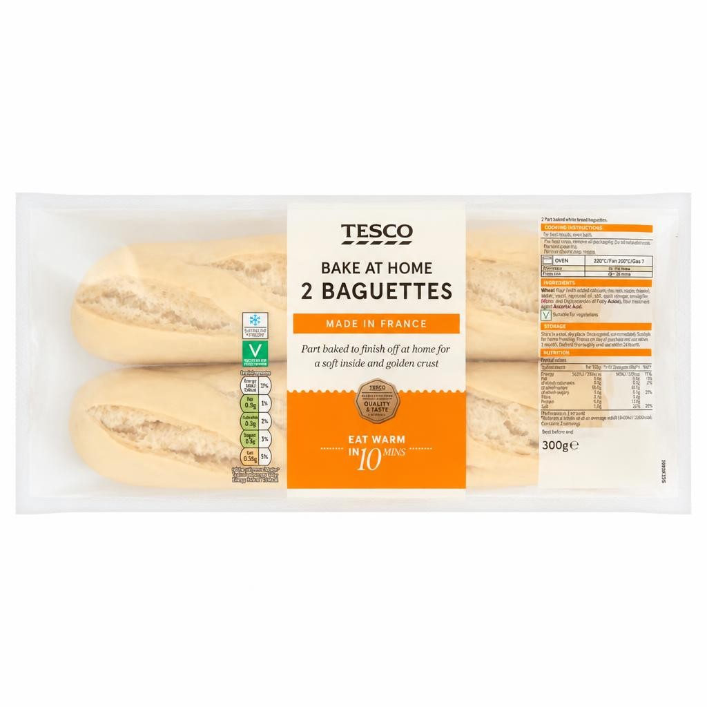 Tesco Homebake Part Baked White Baguettes 2 Pack