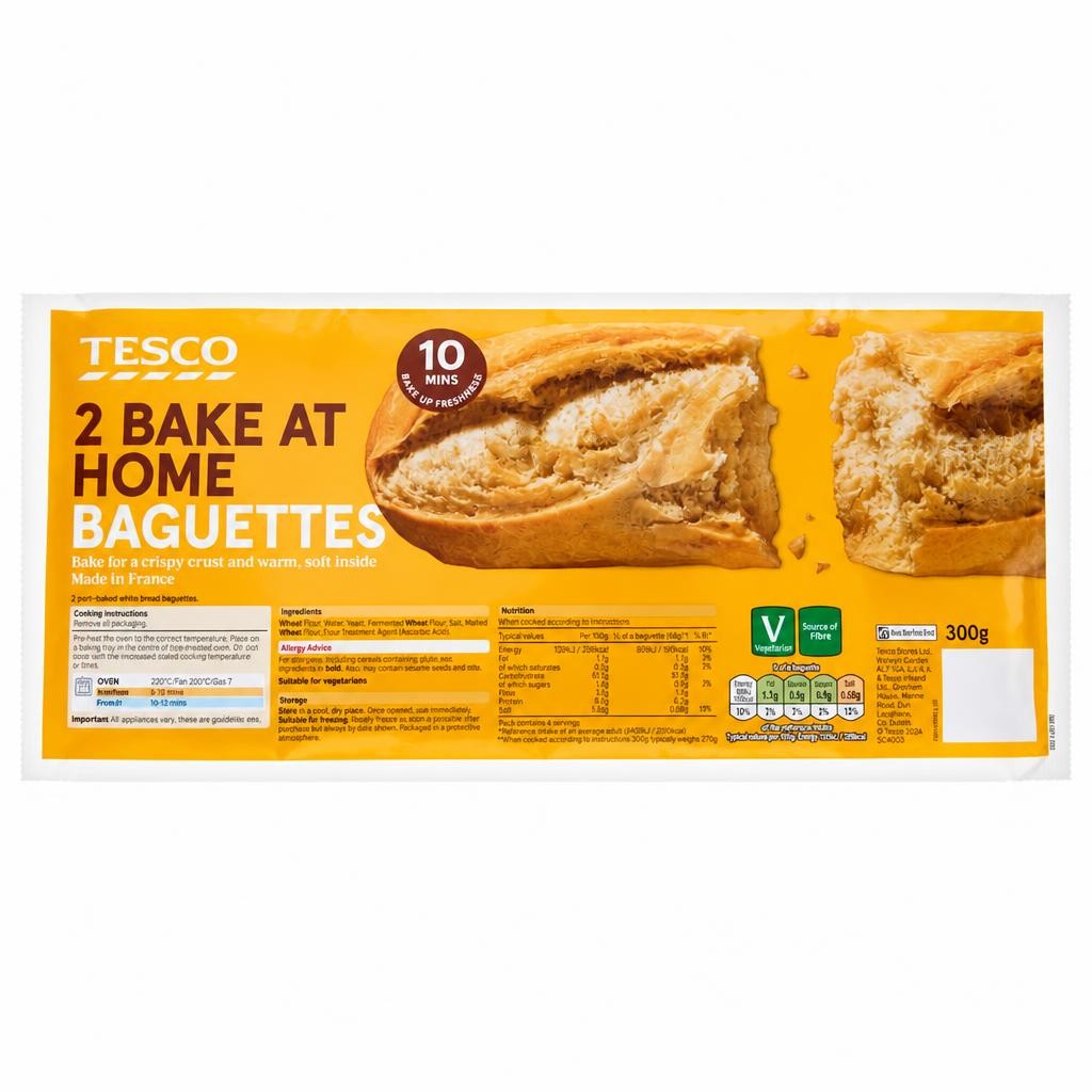 Tesco Homebake Part Baked White Baguettes 2 Pack