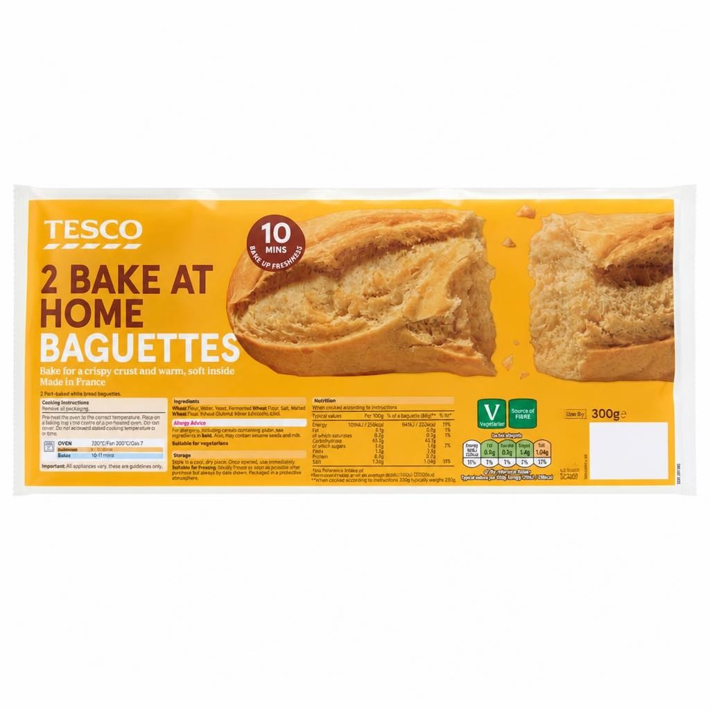 Tesco Homebake Part Baked White Baguettes 2 Pack