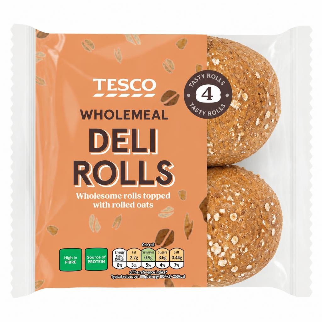 Tesco Deli Wholemeal Rolls 4 Pack