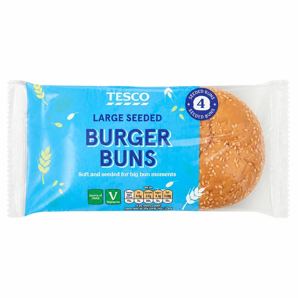 Tesco Seeded Large Burger Buns 4 Pack